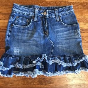 vintage y2k Bebe micro mini skirt denim 25 micro distressed ruffle